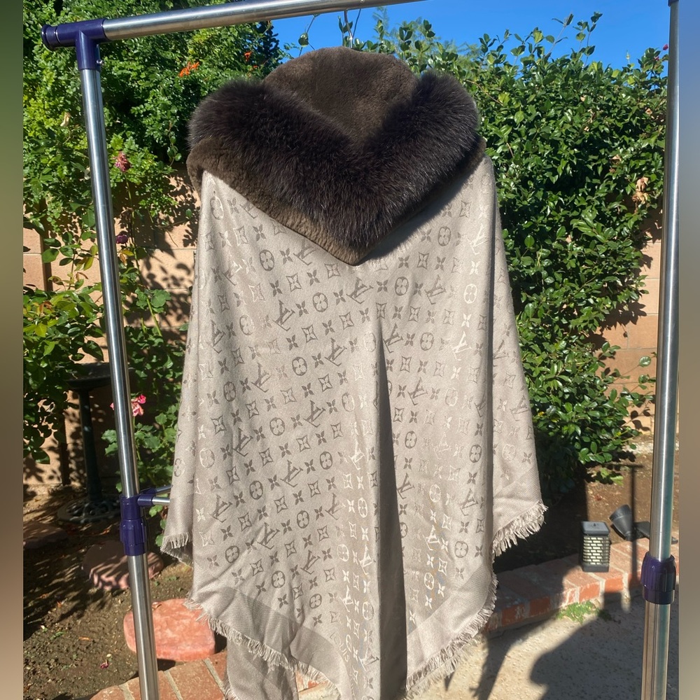 Louis Vuitton fox trim shawl